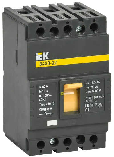 Автоматический выключатель IEK ВА88-32, 3P, 80 А, 25 кА — фото, характеристики