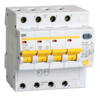 Дифавтомат IEK АД14, 4P, С40, 4.5 кА, 100 мА, тип AC