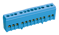 Шина N (нулевая) IEK ШНИ-6х9-8-К-С, 100 А, 8хМ4, в корпусном изоляторе, на DIN-рейку, синий