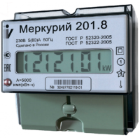 Счетчик однофазный однотарифный Меркурий 201.8, 230 В, 60 А, электронное табло