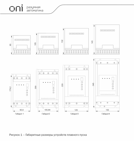 Устройство плавного пуска ONI SFB, 3Ф, 11 кВт, 22 A, управление 110-240 В, Modbus — фото, характеристики