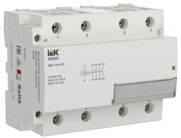 Контактор модульный ARMAT KMR 4Р 100А АС-7 4NO Uупр=24V AC/DC IEK — фото, характеристики