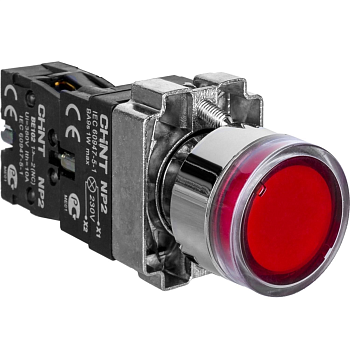 Кнопка управления CHINT NP2-BW3461, красная, 1NO, с подсветкой 230 В, Ø 22 мм, IP40