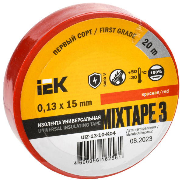 Изолента MIXTAPE3 0.13х15мм 5кВ красная 20м (-30..+50С) IEK