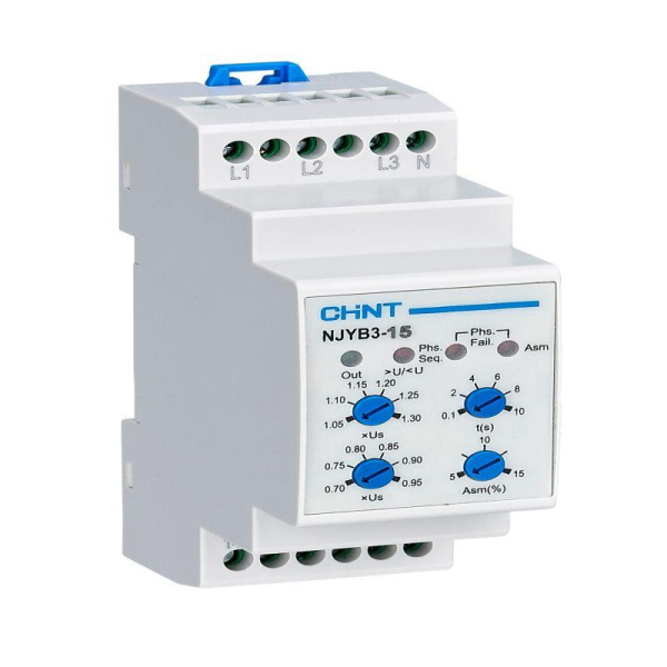 Реле контроля фаз NJYB3-15 3L+N 3А Uконтр=220VAC 1SPDT регулируемое CHINT — фото, характеристики