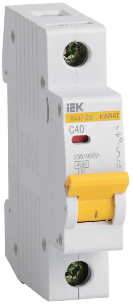 Автоматический выключатель IEK ВА47-29, 1-полюсный, 40 А, 4.5 кА, тип С