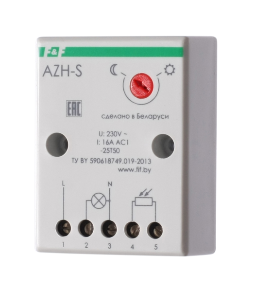 Фотореле F&F AZH-S, 16 А, 1NO, 230 В, выносной фотодатчик, IP20
