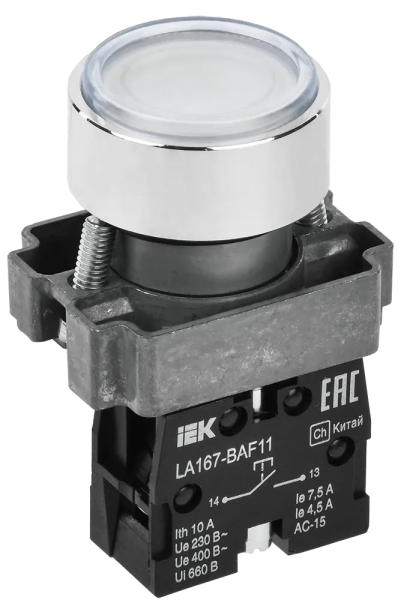 Кнопка IEK LA167-BAF11, 1NO, белая, IP65 — фото, характеристики