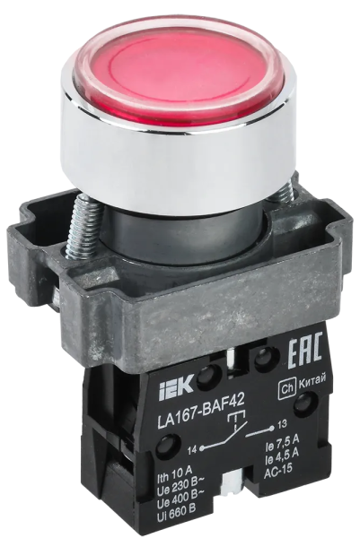 Кнопка IEK LA167-BAF42, 1NC, красная, IP65 — фото, характеристики