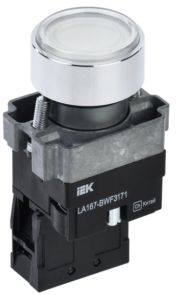 Кнопка IEK LA167-BWF3171 RC с подсветкой 240 В, 1NO, белая, IP65 — фото, характеристики
