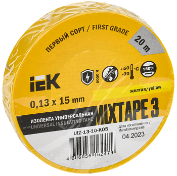 Изолента MIXTAPE3 0.13х15мм 5кВ желтая 20м (-30..+50С) IEK