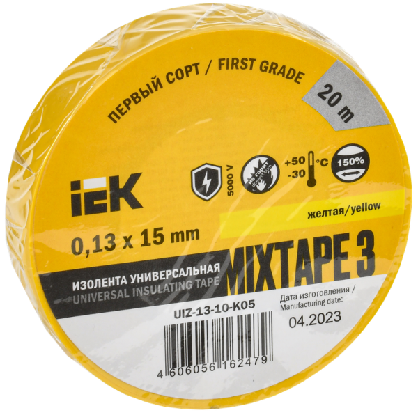 Изолента MIXTAPE3 0.13х15мм 5кВ желтая 20м (-30..+50С) IEK