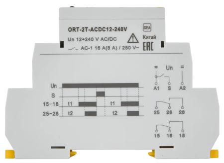 Реле задержки включения ORT-2T 2SPDT 8А Uупр=12-240V AC/DC (две независимымые уставки) IEK — фото, характеристики