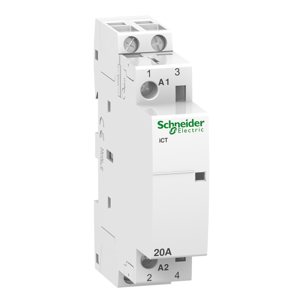 Модульный контактор Schneider Acti9 iCT, 2Р, 20 A, АС-7, 2NO, катушка 230 В AC — фото, характеристики
