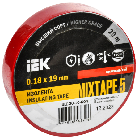 Изолента MIXTAPE5 0.18х19мм 5кВ красная 20м (-30..+50С) IEK — фото, характеристики