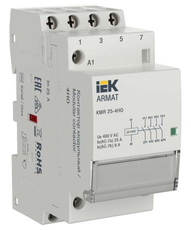 Контактор модульный ARMAT KMR 4Р 25А АС-7 4NO Uупр=24V AC/DC IEK — фото, характеристики