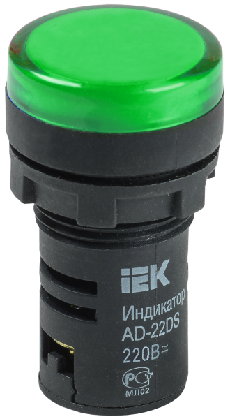Лампа светосигнальная AD22DS(LED) 36V AC/DC зеленый d22мм IP54 IEK — фото, характеристики