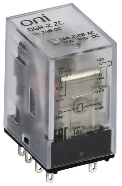 Реле промежуточное универсальное OGR-2 2C 2SPDT 10А Uупр=24VDC ONI — фото, характеристики
