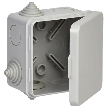 Коробка распаячная IEK КМ41238, 80х80х50 мм, для открытой проводки, с откидной крышкой, 7 вводов, серый, IP54