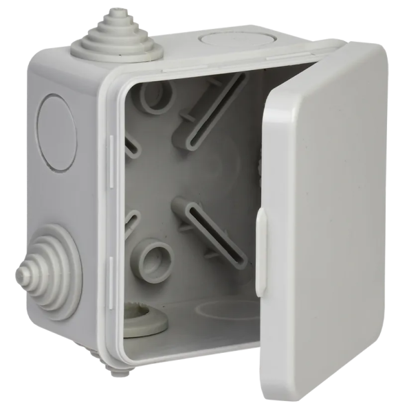 Коробка распаячная IEK КМ41238, 80х80х50 мм, для открытой проводки, с откидной крышкой, 7 вводов, серый, IP54