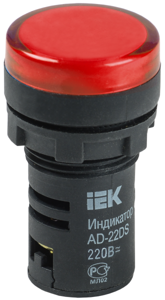 Лампа светосигнальная IEK AD22DS LED, 230 В, Ø22 мм, красный, IP54  — фото, характеристики
