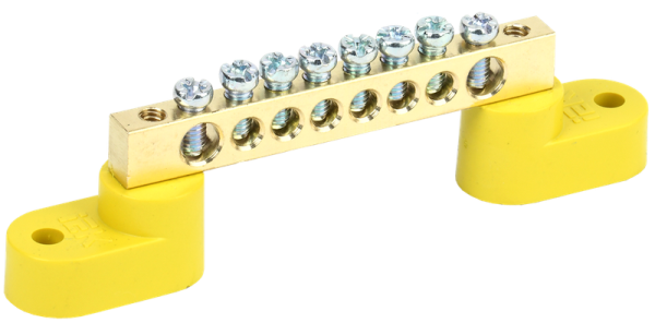 Шина PE "земля" ШНИ-6х9-8-У2-Ж 100А 8хМ4 на двух угловых изоляторах желтый IEK — фото, характеристики