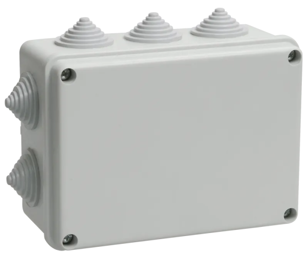 Коробка распаячная IEK КМ41242, 150х110х70 мм, для открытой проводки, 10 вводов, серая, IP55