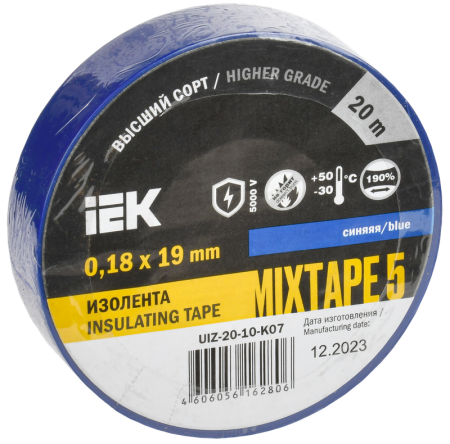 Изолента MIXTAPE5 0.18х19мм 5кВ синяя 20м (-30..+50С) IEK — фото, характеристики