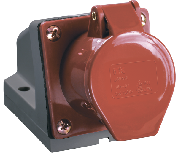 Розетка силовая стационарная IEK ССИ-124, 3Р+РЕ, 32 А, 400 В (6 ч), IP44
