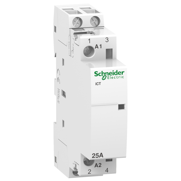 Модульный контактор Schneider Acti9 iCT, 2Р, 25 A, АС-7, 2NO, катушка 230 В AC — фото, характеристики
