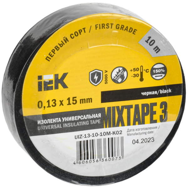 Изолента MIXTAPE3 0.13х15мм 5кВ черная 10м (-30..+50С) IEK