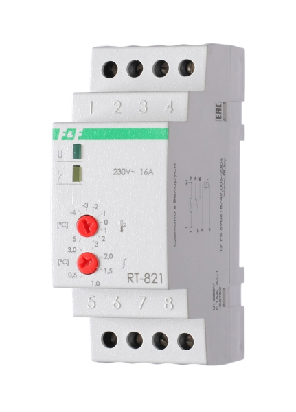 Регулятор температуры RT-821 16А U=24/264 AC/DC (tуст.=-4...+5°С) 1SPDT IP44 F&F — фото, характеристики