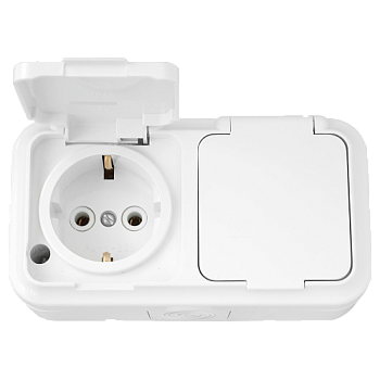 Розетка 2-местная Bylectrica ПРАЛЕСКА АКВА РА16-303 16А 2Р+РЕ 250V накладная белый IP54