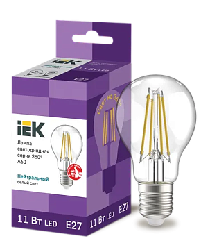 Лампа филаментная A60 11Вт 230V 4000К E27 груша IEK