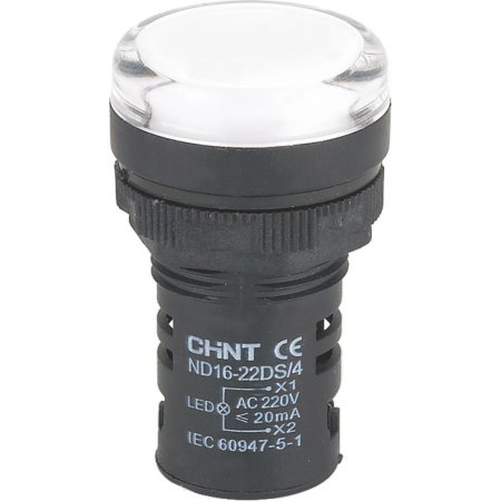 Лампа светосигнальная ND16-22DS/4 230V AC/DC d22мм белый IP40 CHINT — фото, характеристики