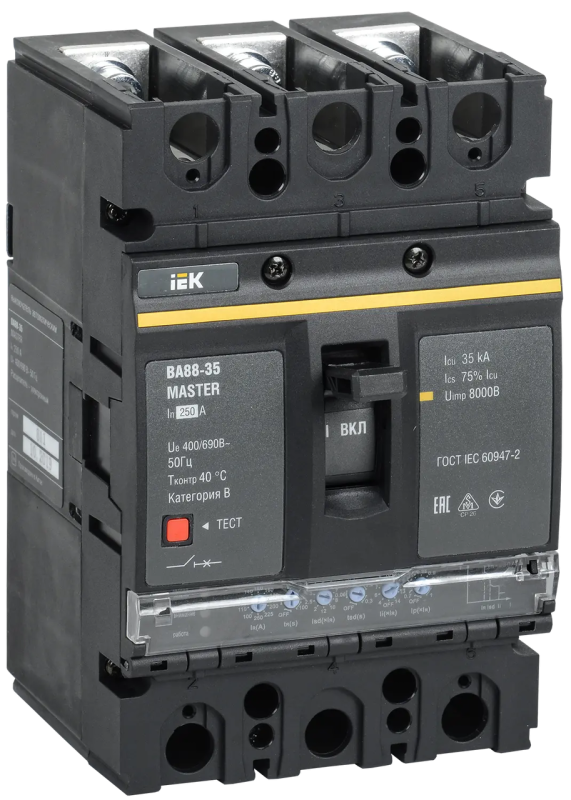 Автоматический выключатель IEK MASTER ВА88-35, 3P, 250 А, 35 кА, 690 В, эл. расцепитель — фото, характеристики