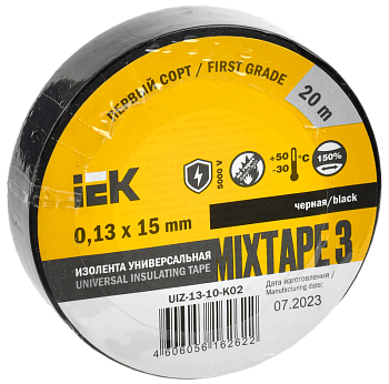 Изолента MIXTAPE3 0.13х15мм 5кВ черная 20м (-30..+50С) IEK