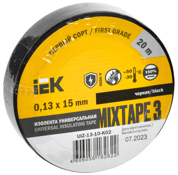 Изолента MIXTAPE3 0.13х15мм 5кВ черная 20м (-30..+50С) IEK
