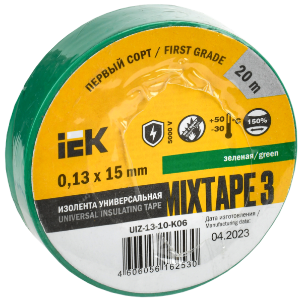 Изолента MIXTAPE3 0.13х15мм 5кВ зеленая 20м (-30..+50С) IEK
