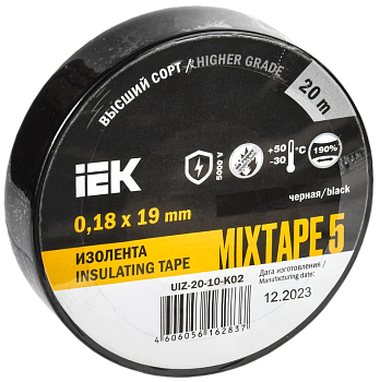 Изолента MIXTAPE5 0.18х19мм 5кВ черная 20м (-30..+50С) IEK