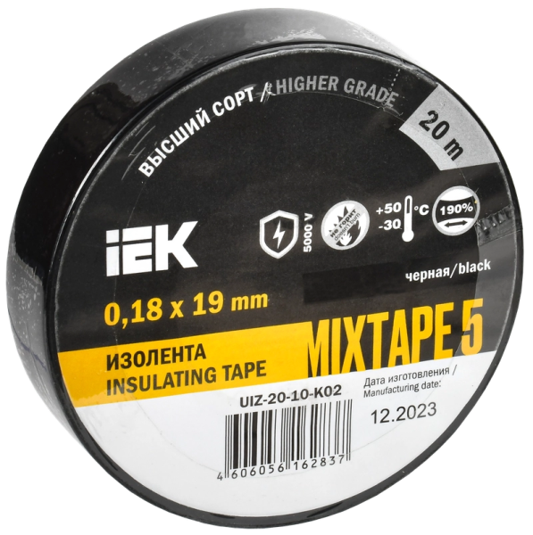 Изолента MIXTAPE5 0.18х19мм 5кВ черная 20м (-30..+50С) IEK